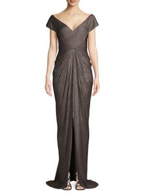 Tadashi Shoji Pintuck V-neck Gown