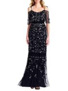 Adrianna Papell Beaded Cold-shoulder Gown