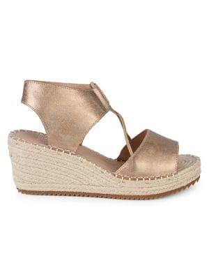 Eileen Fisher Whim Metallic Leather Espadrille Wedge Sandals
