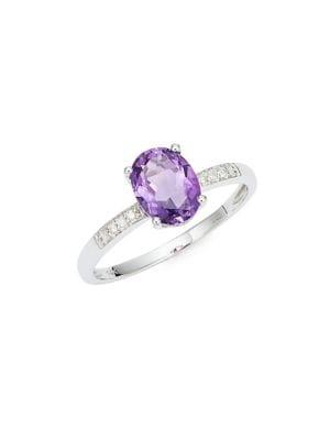 Lord & Taylor 14k White Gold Diamond And Amethyst Ring