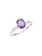 Lord & Taylor 14k White Gold Diamond And Amethyst Ring