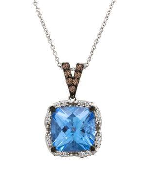 Le Vian 14k Vanilla Gold, Ocean Blue Topaz, Vanilla & Chocolate Diamonds Square Pendant Necklace