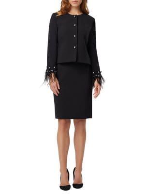 Tahari Arthur S. Levine Petite Embellished Cuff Skirt Suit