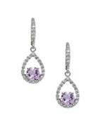 Lord & Taylor Sterling Silver And Amethyst Pave Drop Earrings