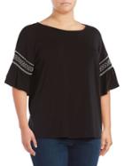 Vince Camuto Plus Embroidered Smocked Drop-shoulder Top