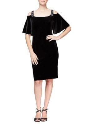 Alex Evenings Petite Beaded Velvet Cold-shoulder Shift Dress