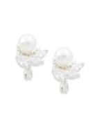 Anne Klein 8mm White Glass Pearl And Crystal Stud Earrings