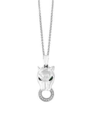 Effy Sterling Silver, Diamond And Tsavorite Pendant Necklace