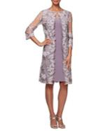 Alex Evenings Embroidered Lace Knee-length Jersey Dress