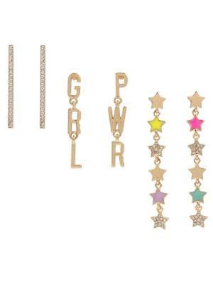 Bcbgeneration Grl Pwr 3-pair Goldtone & Crystal Linear Earrings