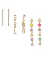 Bcbgeneration Grl Pwr 3-pair Goldtone & Crystal Linear Earrings