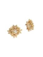 Miriam Haskell Coral Reign Flower Goldtone, White Faux Pearl & Crystal Cluster Earrings