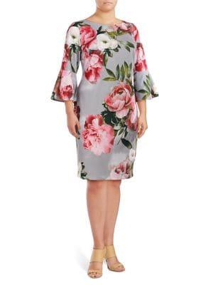 Calvin Klein Plus Plus Floral Bell Sleeve Sheath Dress