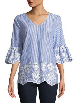 Calvin Klein Embroidered Bell-sleeve Cotton Top
