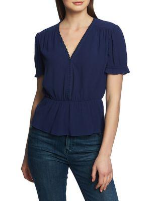1.state V-neck Pom Peplum Top