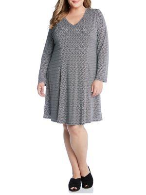 Karen Kane Plus Printed Long-sleeve Fit-&-flare Dress