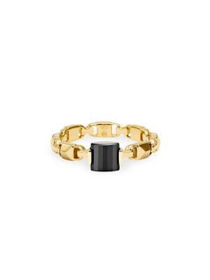 Michael Kors Mercer Link Black Onyx And 14k Gold-plated Ring
