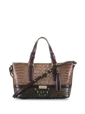 Brahmin Embossed Colorblock Leather Satchel