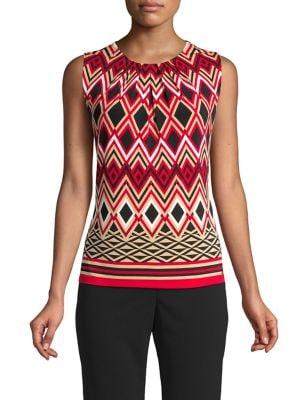 Calvin Klein Printed Sleeveless Pleat-neck Blouse