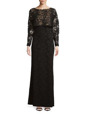 Tadashi Shoji Floral Lace Long-sleeve Gown