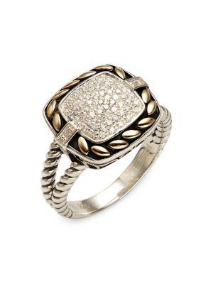 Effy 925 Sterling Silver, 18k Yellow Gold & Diamond Ring