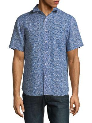 Black Brown Printed Linen Short-sleeve Shirt