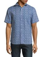Black Brown Printed Linen Short-sleeve Shirt