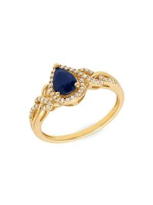 Lord & Taylor 14k Yellow Gold, Pear-shape Sapphire & Diamond Ring