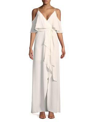 H Halston Ruffled Cold-shoulder Dress