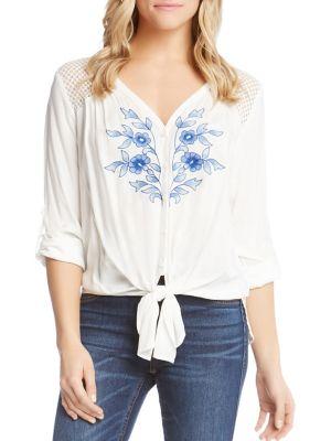 Karen Kane Embroidered Tie-front Top