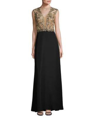 Tadashi Shoji Sleeveless Illusion Lace-trimmed Gown
