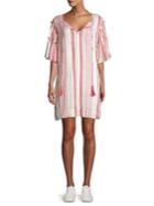 Lord Taylor Tassel Ruffle Sleeve Striped Dress
