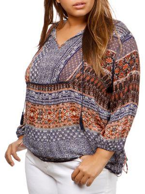 Lucky Brand Plus Mixed Print Blouse