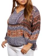 Lucky Brand Plus Mixed Print Blouse