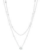 Crislu Dangling Gems Sterling Silver Layered Pendant And Bezel Necklace