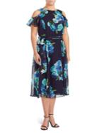 Eliza J Floral-print Cold-shoulder Dress