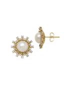 Lord & Taylor 14k Yellow Gold Freshwater Pearl And Diamond Earrings