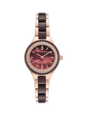 Anne Klein Rose Goldtone, Burgundy Resin, & Swarovski Crystal Bracelet Watch