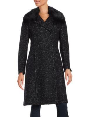 Elie Tahari Raccoon Fur-trimmed Speckled Coat