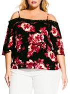City Chic Plus Monet Embroidered Rose Top