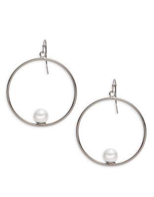 Design Lab Lord & Taylor Faux Pearl-accented Hoop Earrings