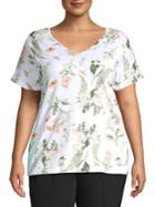 Lord & Taylor Plus Botanical V-neck Slub Tee