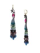 Betsey Johnson Shake Your Tail Feather Peacock Crystal & Bead Chandelier Earrings