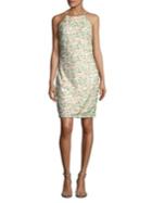 Badgley Mischka Platinum Floral-sequined Sheath Dress