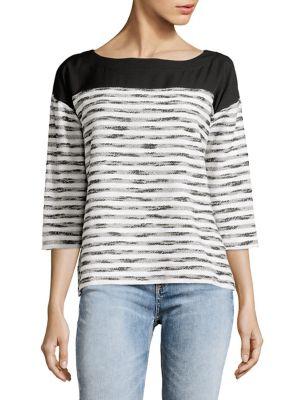 Jones New York Striped Quarter-sleeve Top