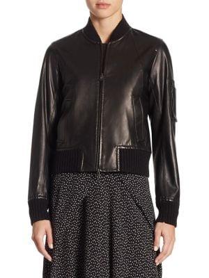 Vince Lamb Leather Bomber Jacket