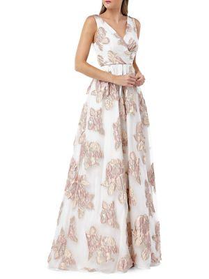 Carmen Marc Valvo Infusion Metallic Floral Surplice Ballgown