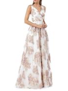 Carmen Marc Valvo Infusion Metallic Floral Surplice Ballgown