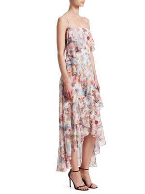 Ml Monique Lhuillier Floral Chiffon Hi-lo Dress