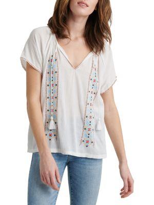 Lucky Brand Embroidered Cotton Blend Top